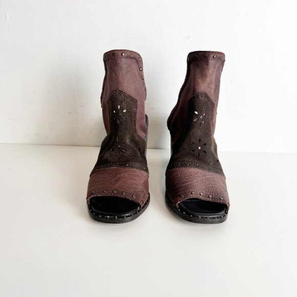 New Sbicca Leather and Suede Block Heel Sandals in Dark Burgundy Maroon - Picture 3 of 9